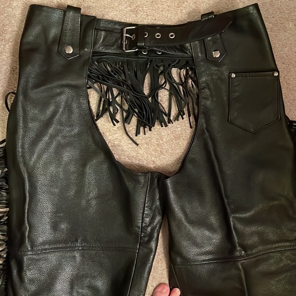 Men's ALLSTATE black leather chaps with side zippers. Size 3XL - Picture 2 of 4